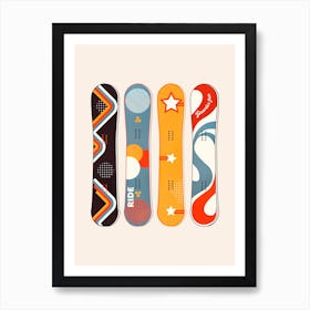 Retro Snowboards Art Print