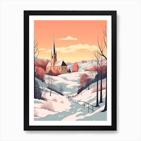 Retro Winter Illustration Cornwall United Kingdom Art Print