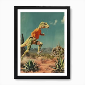 Retro Dinosaur Hiking Collage 1 Art Print