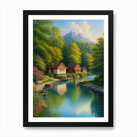 Cottages By The River Art Print