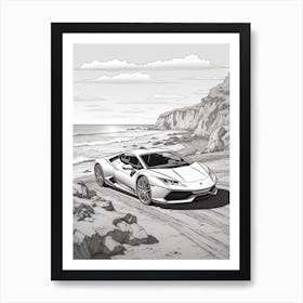 Lamborghini Huracan Coastal Line Drawing 1 Art Print