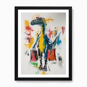 Dinosaur Shopping With Shopping Bags Abstract Painting 4 Poster