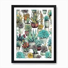 Succulents In Pots  nature flora  Art Print