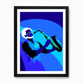 Jazzy Man Art Prints Illustration 3 shades of blue Art Print
