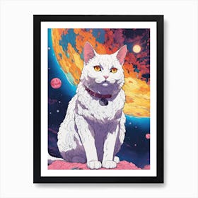 White Cat In Space Art Print