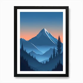 Misty Mountains Vertical Composition In Blue Tone 217 Art Print