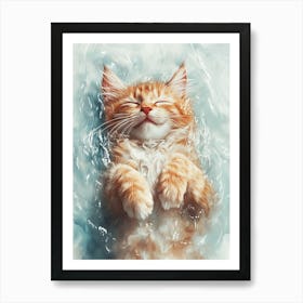 Happy Orange Cat Floating on Water 14 Art Print