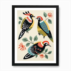 Folk Style Bird Painting Woodpecker 1 Art Print