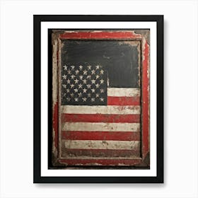 Antique Blackboard Featuring A Vintage Rendition Of An American Flag Smeared Red Stripes Adorned Wi (3) Art Print