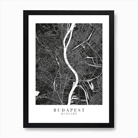 Budapest Hungary Minimal Black Mono Street Map  Art Print