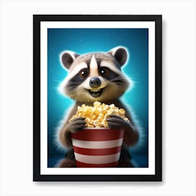 Cartoon Bahamian Raccoon Eating Popcorn At The Cinema 3 Art Print