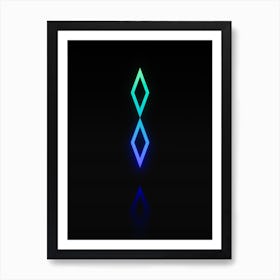 Neon Blue and Green Abstract Geometric Glyph on Black n.0078 Art Print