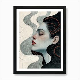 Female Profile. Black and White Graphic Art Print
