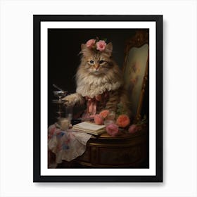 Cat At A Vanity Table Rococo Style 3 Art Print