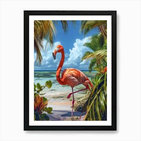 Greater Flamingo Renaissance Island Aruba Tropical Illustration 6 Art Print