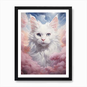 White Cat In The Clouds Art Print