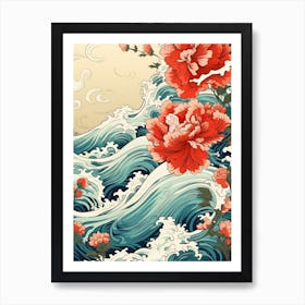 Great Wave With Orchid Flower Drawing In The Style Of Ukiyo E 2 Art Print