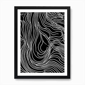 Wavy Sketch In Black And White Line Art 18 Art Print