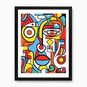 Block Colour Geometric Face Line Drawing 2 Art Print