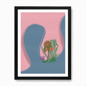 Iris and Bull on Abstract Landscape – Nature-Inspired Modern Print Art Print