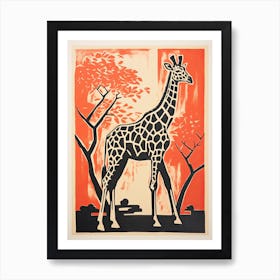 Giraffe, Woodblock Animal  Drawing 2 Art Print