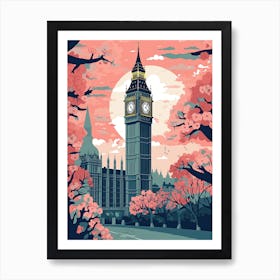 Big Ben, London   Cute Botanical Illustration Travel 2 Art Print
