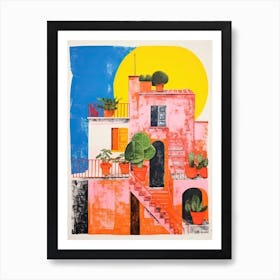 A House In Amalfi, Abstract Risograph Style 1 Art Print