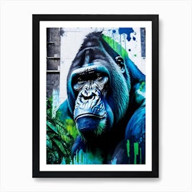 Gorilla In Front Of Graffiti Wall Gorillas Mosaic Watercolour 1 Art Print
