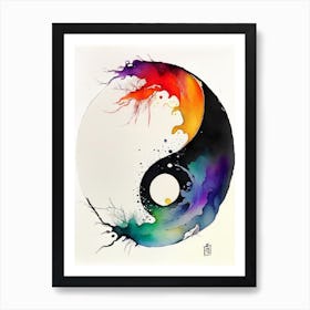Colourful Yin And Yang 2 Japanese Ink Art Print