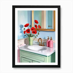 Poppies In Bathroom Art Print