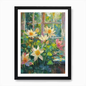 Amayllis Flowers On A Cottage Window 4 Art Print