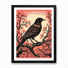 Vintage Bird Linocut Crow 3 Art Print