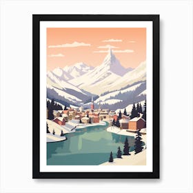 Vintage Winter Travel Illustration St Moritz Switzerland 1 Art Print