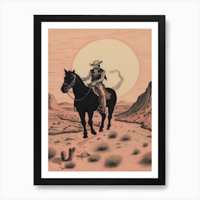 Cowboy Riding A Horse In The Desert 1 Art Print