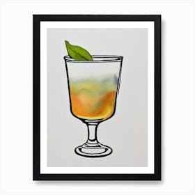 Corpse Reviver 2 Minimal Line Drawing With Watercolour Cocktail Poster Art Print