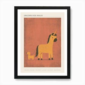Unicorn Walking A Dog Coral Muted Pastels Poster Art Print