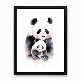 Panda And Baby Watercolour Illustration 2 Art Print