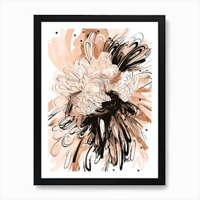 Abstract Flower Doodle Beige and Black Art Print