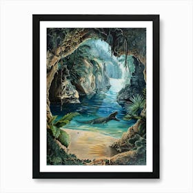 Marine Dinosaur In A Cave Painting Art Print