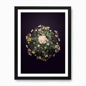 Vintage Rosa Indica Flower Wreath on Royal Purple n.1158 Art Print