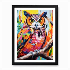 Colourful Bird Painting Great Horned Owl 1 Art Print