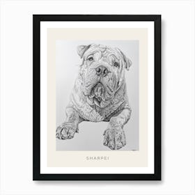 Sharpei Dog Line Sketch 1 Poster Art Print