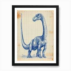 Camarasaurus Dinosaur Blue Print Sketch 2 Art Print