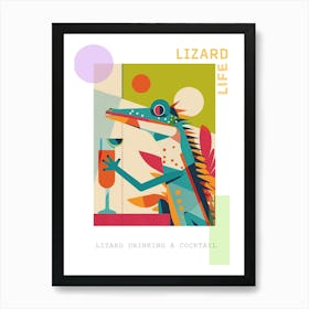 Lizard Drinking A Cocktail Modern Abstract Illustration 1 Poster Art Print