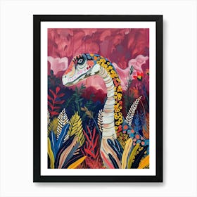 Colourful Leafy Dinosaur Painting Art Print