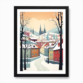 Vintage Winter Travel Illustration Prague Czech Republic 2 Art Print