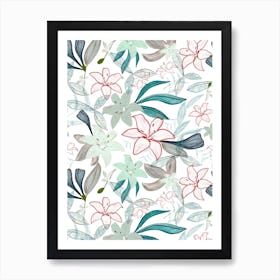 Jungle Warrior Exotic Lily Hand Painted Artistic Pattern White Background Art Print