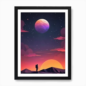 Low Poly Astronaut Minimalist Sunset (23) Art Print