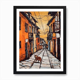 Painting Of Buenos Aires With A Cat Drawing 3 Art Print