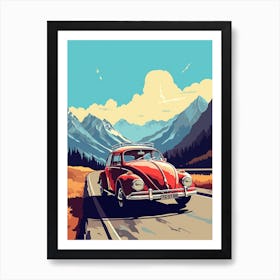 A Volkswagen Beetle In The Route Des Grandes Alpes Illustration 3 Art Print